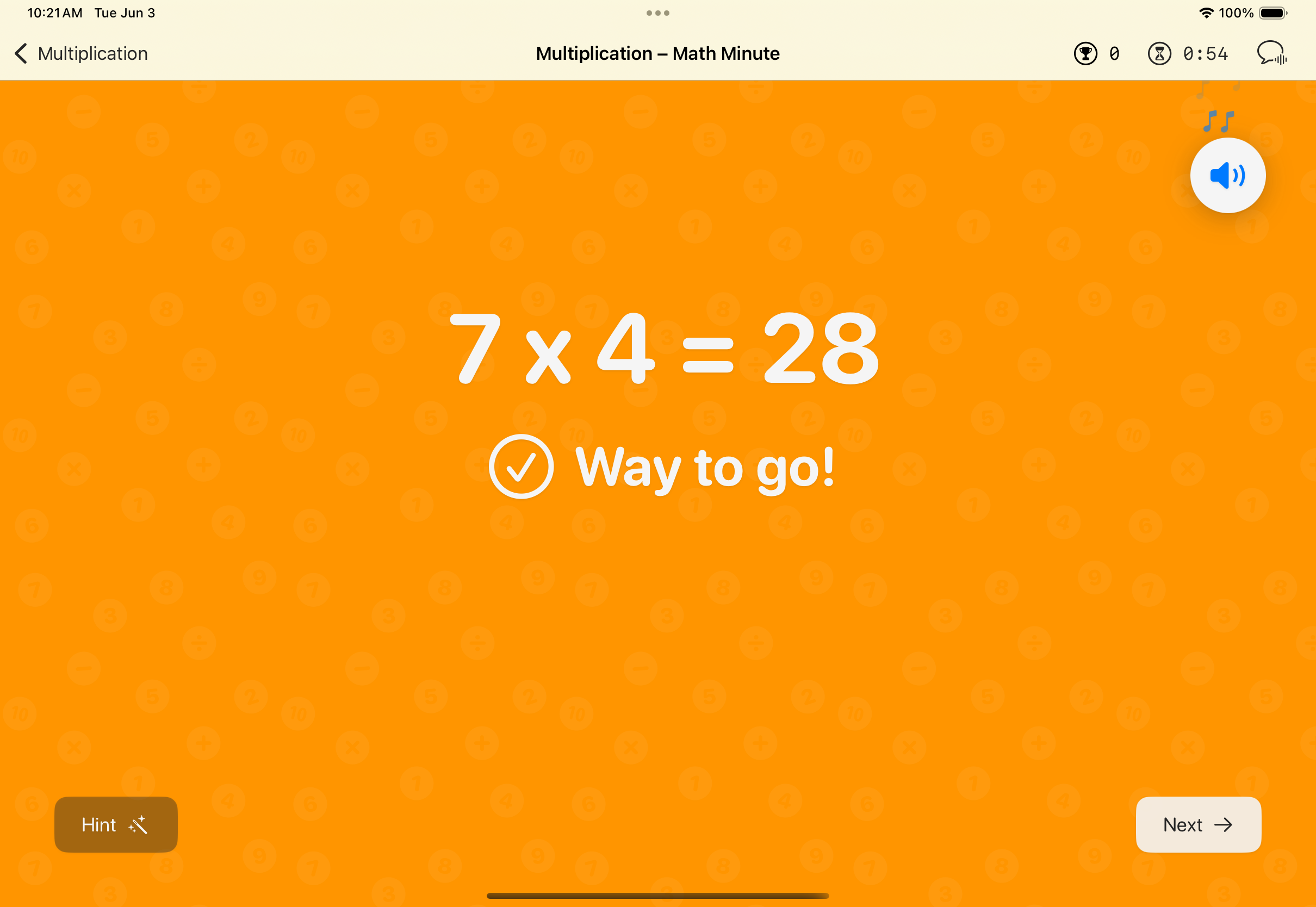 Addition practice screen showing a hint